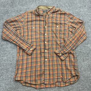 Polo Ralph Lauren Shirt Mens Large Orange Green Plaid Double Pocket Button Down
